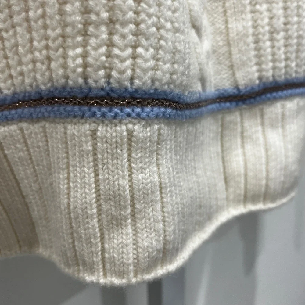 Joie Ivor‎ Colorblock Chunky Cable Knit Wool Sweater Womens XS Cream Old Money